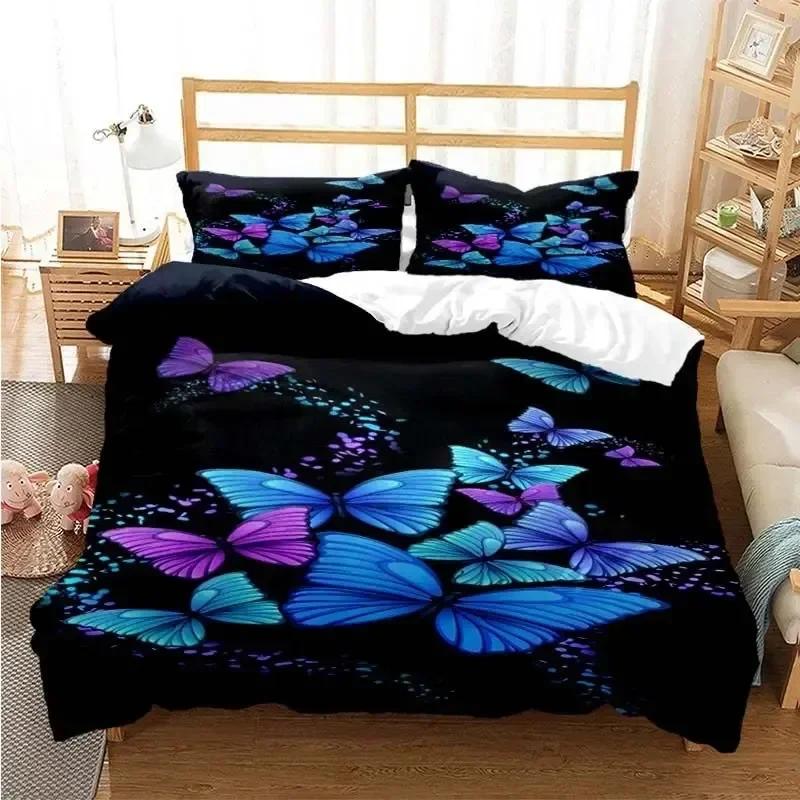 Colourful Butterfly Wings Duvet Cover Bedding Set Comforter Linen Pillowcases For Girls Gift Single Double Queen