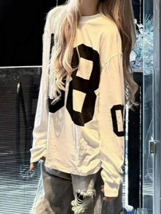 Хлопок-снежинка Американский стиль Нет. 08 Женская футболка с длинным рукавом - Модная осенне-весенняя уличная одежда свободного кроя