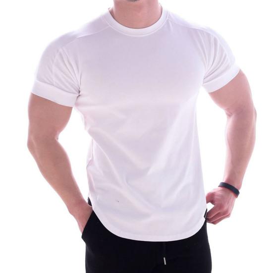 Men Sports T-shirt O Neck Short Sleeve Slim Fit Solid Color Elastic Quick-drying Soft
