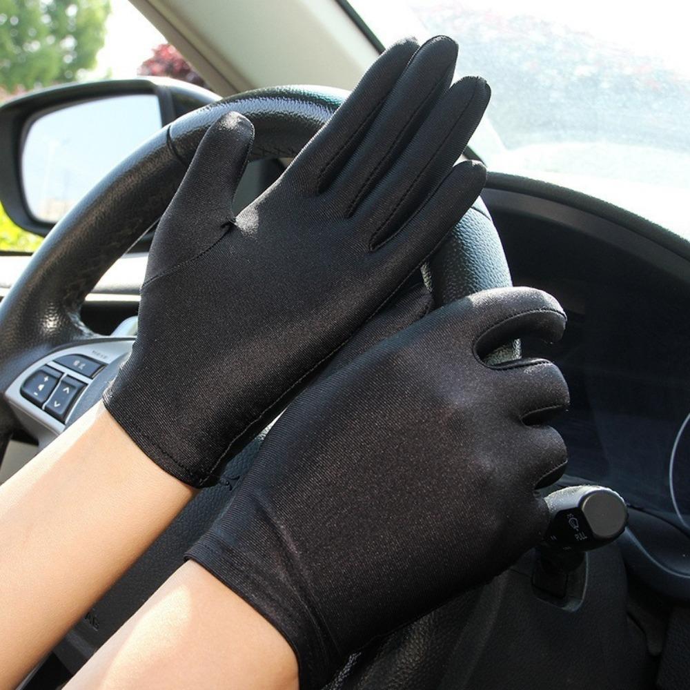 1Pair Women Thin Stretch Gloves Pure Color Driving Short Gloves Sun Protection Gloves Summer