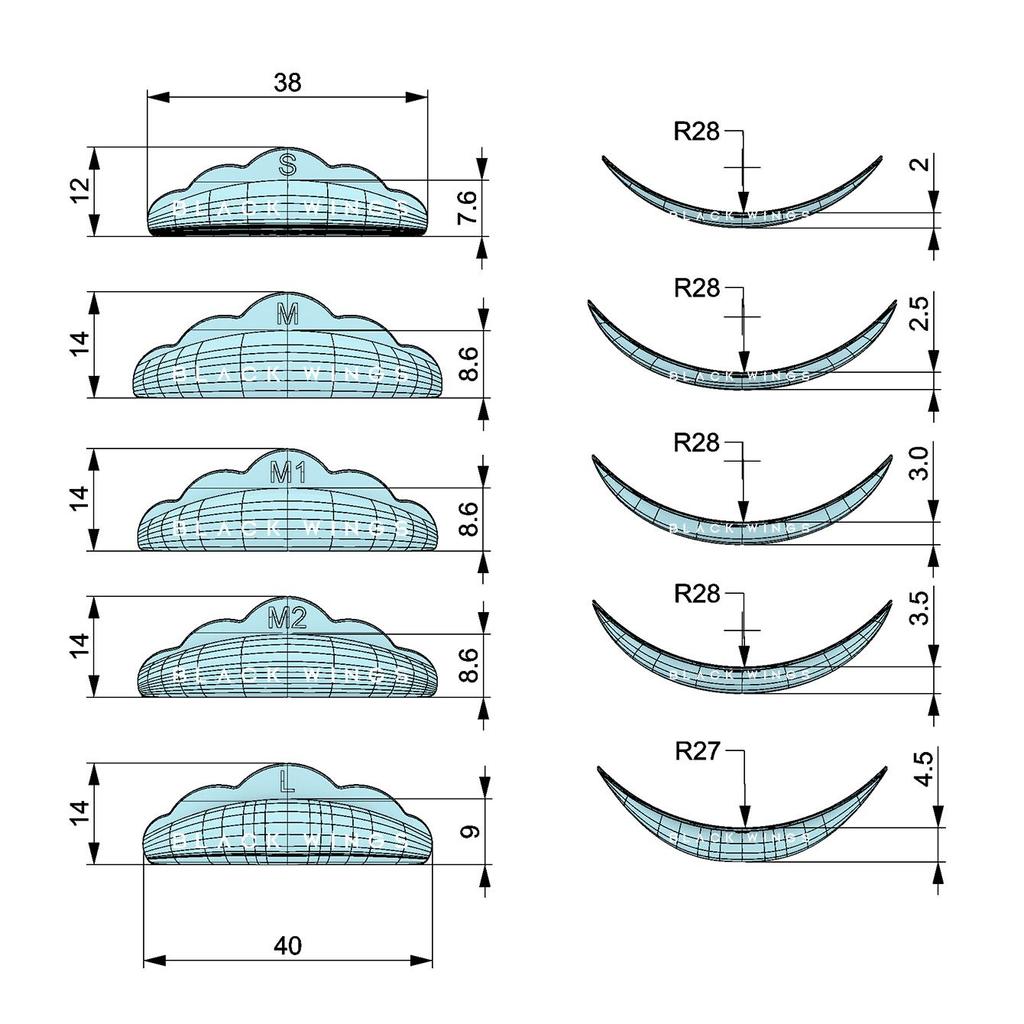 BLACKWINGS 5 Pairs Eyelash Perm Silicone Pads, Curling Pads for Lash Lift, with Size Guide Chart, Hypoallergenic Reusable Accessories