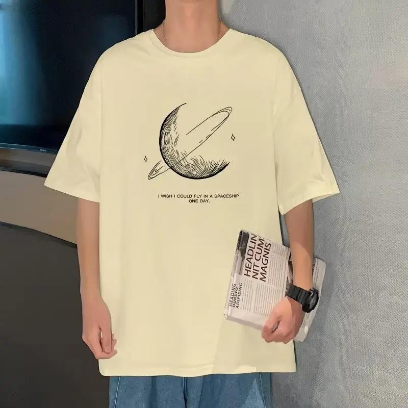 Мужская хлопковая футболка оверсайз Свободные топы Футболки для одежды Дышащая Повседневная С принтом С коротким рукавом Футболки Уличная одежда Рекомендуем