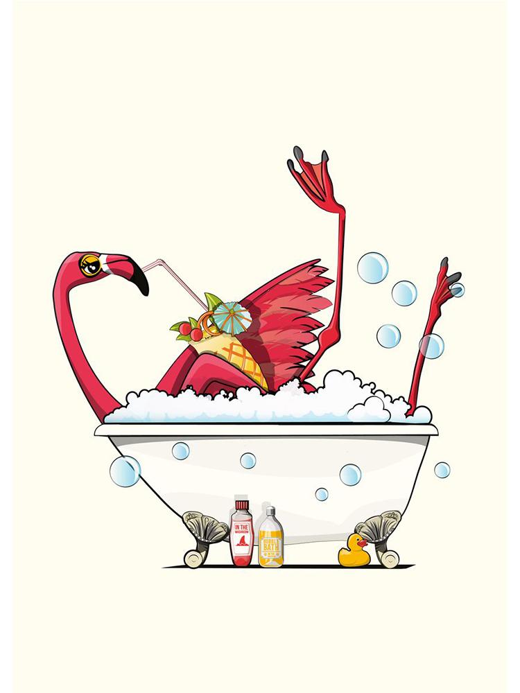 Забавный розовый фламинго с головой в туалете, постеры, холст, картина, скандинавское животное, настенная художественная картина для современной ванной комнаты, украшение для дома