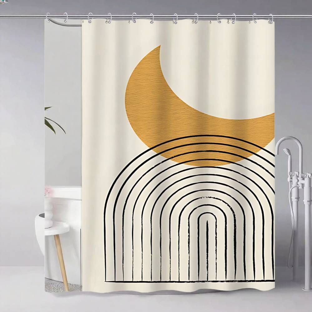Contemporary Abstract Line Drawing Art Bathroom Curtain Classic Fabric Shower Curtain With 12 Hooks Waterproof Bathroom Decor