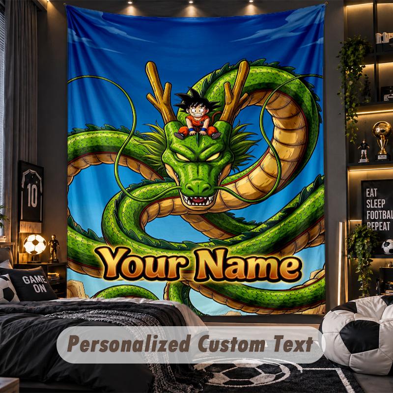 Personalized Wall Tapestry,Dragon Ball Custom Printed Name, Fabric Wall Art For Indoor Room Backdrop