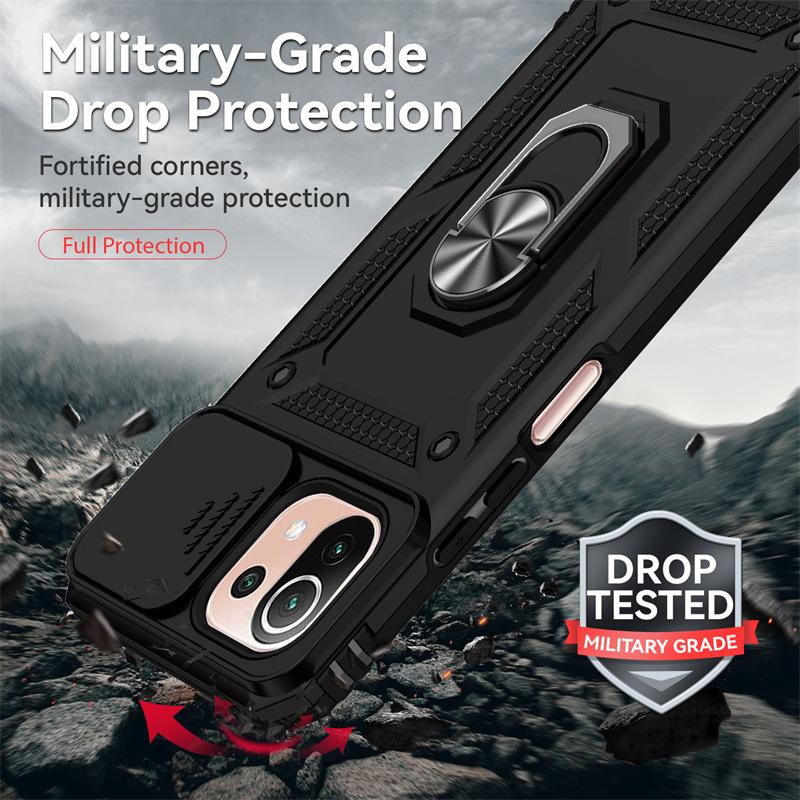 Для Xiaomi Mi 11 Lite чехол Slide Camera Lens Armor Phone Case для Xiaomi 11 Lite NE Xiomi 11Lite Light Magnet Holder Ring Cover