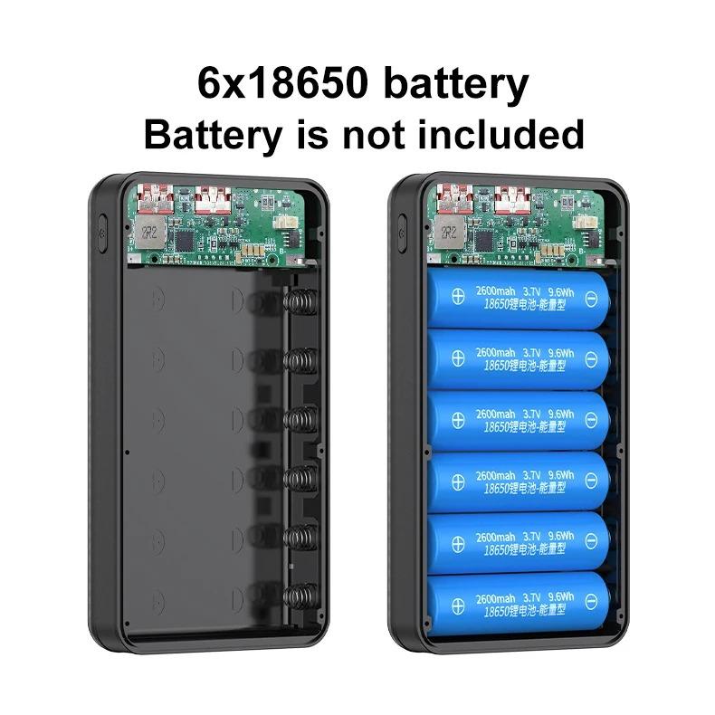 37.5W Fast Charging Battery Box 22.5W Wired +15W Wireless 20000mAh 6x18650 External Power Bank Case Battery Charge Storage Box