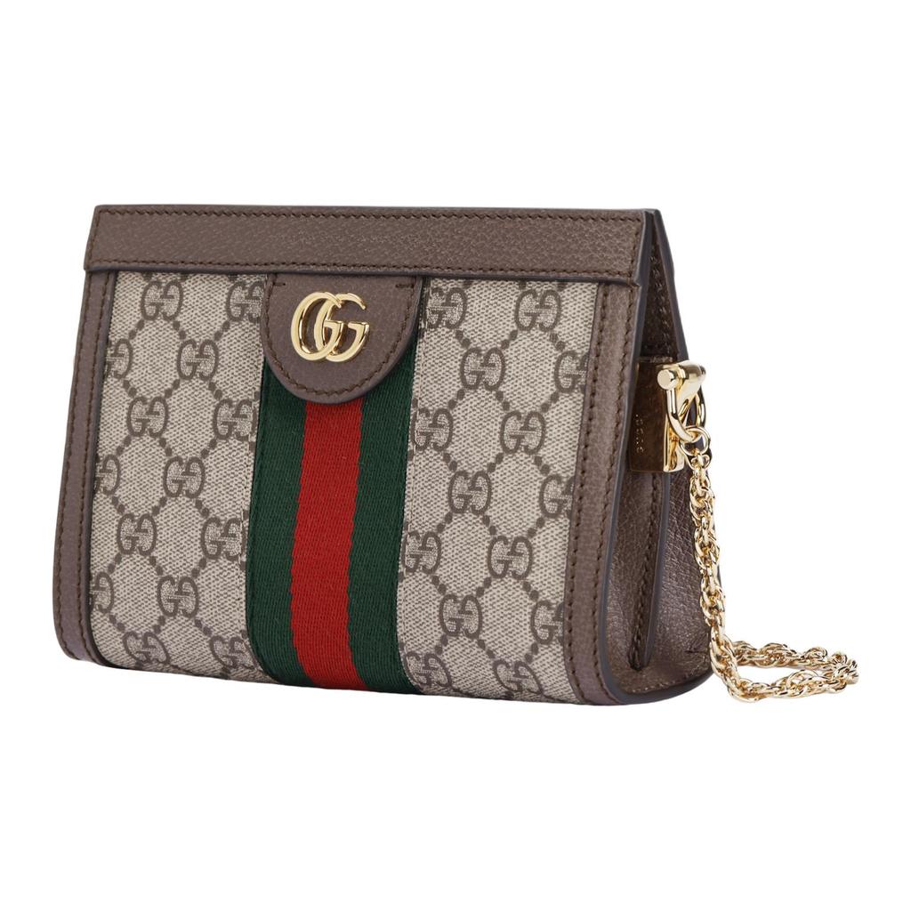 Gucci Ophidia Vintage Floral Logo Striped Webbing Chain Bag Envelope Bag Clutch Bag Canvas Patchwork Leather Messenger Bag Mini Women'S Ebony/Brown