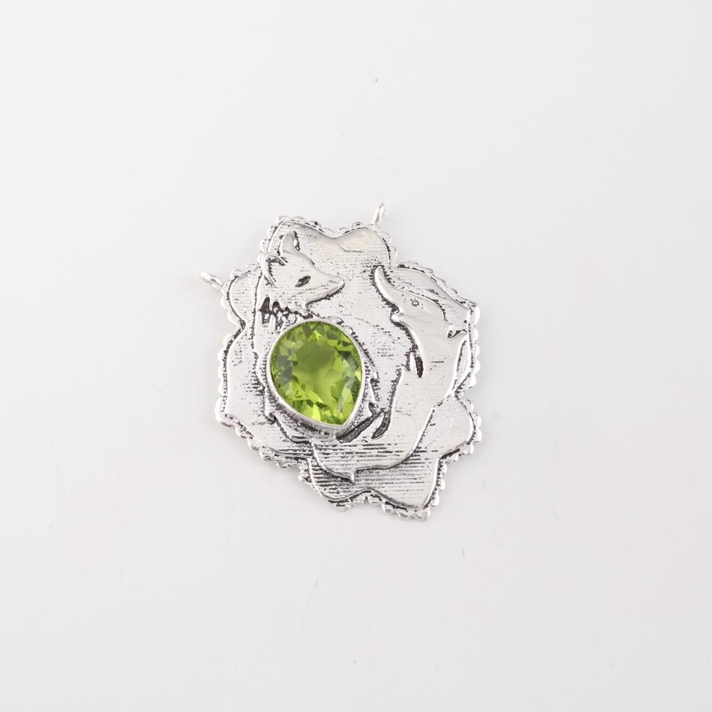 Натуральный Перидот Драгоценный Камень 925 Стерлинговое Серебро Ювелирный Подвеска 1.29" Подарок Для Нее CP-32-4