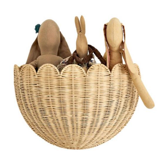 Scalloped Wall Wicker Basket Large Capacity Strong Load-bearing Simple Installation Multi-Purpose Rustic Wall Storage Basket