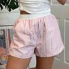 Summer Women's Pant  Clashing Button Splicing Stripe Loose Pocket Simple Casual Street Shorts