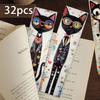 32pcs, cute doodle cat bookmarks, suitable for back-to-school season, Christmas, Halloween, teachers, readers, and birthdays.