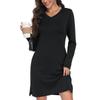 Женское модное повседневное платье-футболка с длинным рукавом и V-образным вырезом, с боковым разрезом, однотонное
