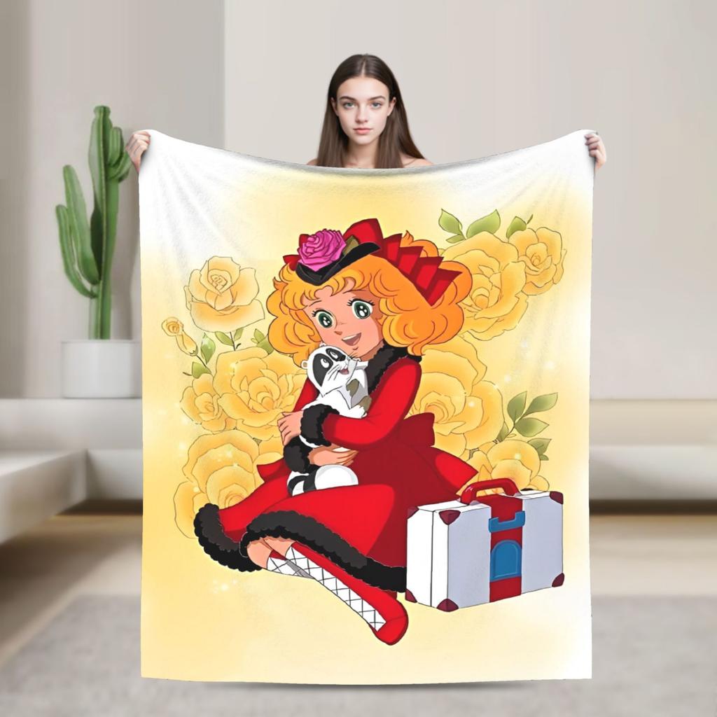 Candy Candy Cartoon Flannel Blanket Anime Fashion Throw Blanket for Sofa Bedding Lounge 125*100cm Quilt