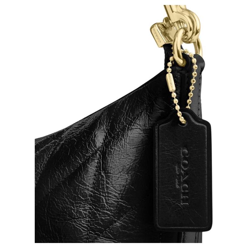 COACH Caitlin 24 Quilted Design Detachable Handle Chain Strap Zipper Closure Calf Leather Shoulder Bag Medium Women's Black