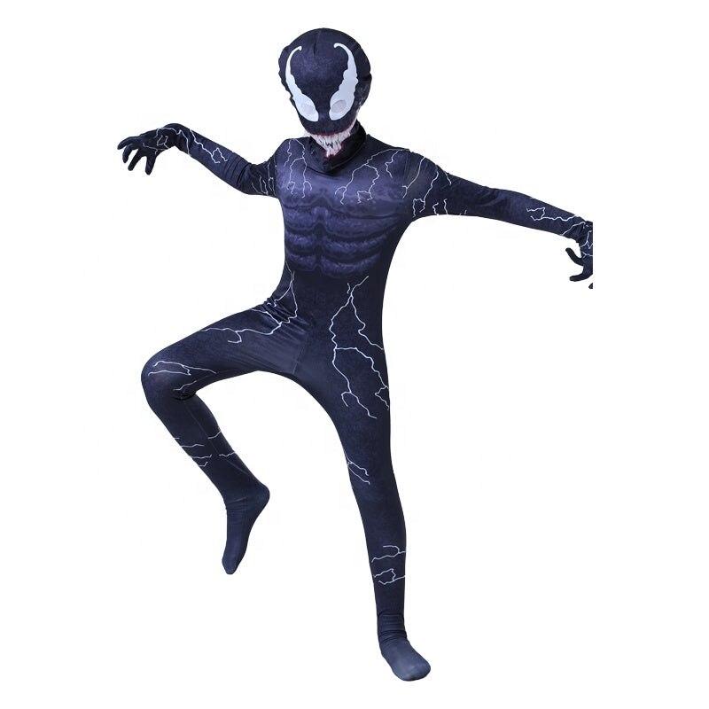 Kids Venom Lightning Superhero Costume Set - 120cm Navy Blue Premium Lycra 3D Fabric, Ages 4-5, with Mask