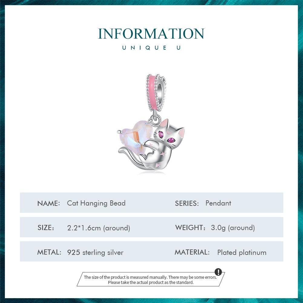 BAMOER Стерлингового Серебра 925 пробы кошка подвеска из бисера сердце подвески для женщин оригинальный браслет ожерелье ювелирные изделия