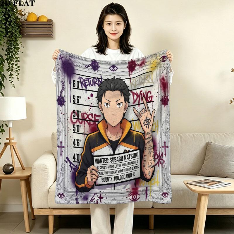 1PC Re Zero Patterned Flannel Blanket Suitable For All Seasons For Home Decor Warmth And Comfort Gifts Holiday Present