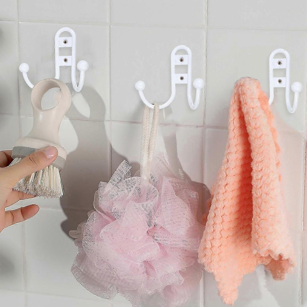 Bathroom Wall Hooks Iron Vintage Hooks for Clothes Hanging 6Pcs White