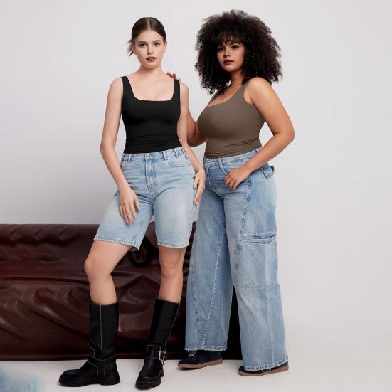 Женский сексуальный жилет без рукавов с квадратным вырезом, однотонные облегающие базовые топы для тренировок с широкими бретелями