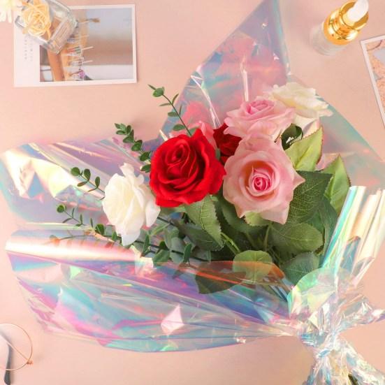 1 рулон яркой радужной пленки, красивая декоративная, практичная, безопасная, устойчивая к разрыву, устойчивая к разрыву упаковочная бумага для цветов