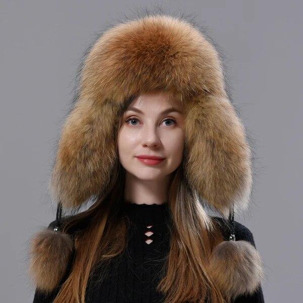 Шапка из натурального меха, женская теплая пушистая шапка-бомбер из натуральной лисы, шапка-ушанка из натуральной кожи, стильная ветрозащитная уличная зимняя шапка-ловушка