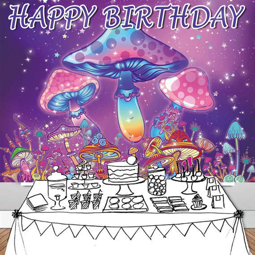97. Trippy Mushroom Party Supplies Backdrop Banner Poster Birthday Gift 7x5ft
