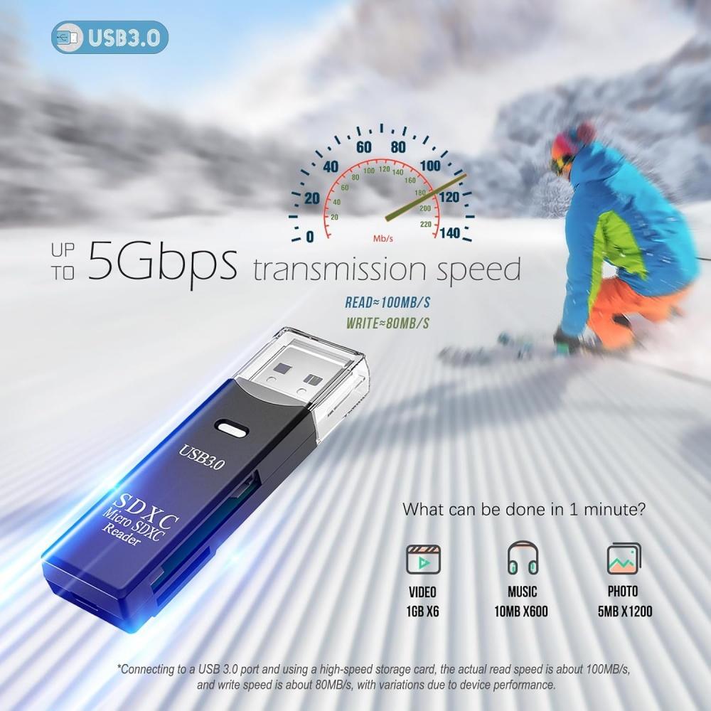 USB 3.0 Устройство для чтения карт Micro SD 5 Гбит/с 2-в-1 Устройство для чтения карт SD для SDXC SDHC MMC
