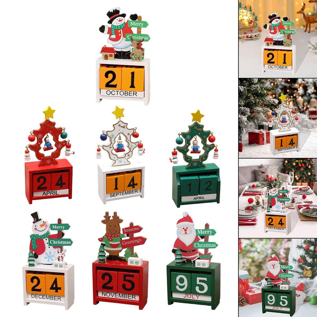 Xmas Wooden Advent Calendar Countdown Number Display Tabletop Block Ornament for Holiday Home Office Decor