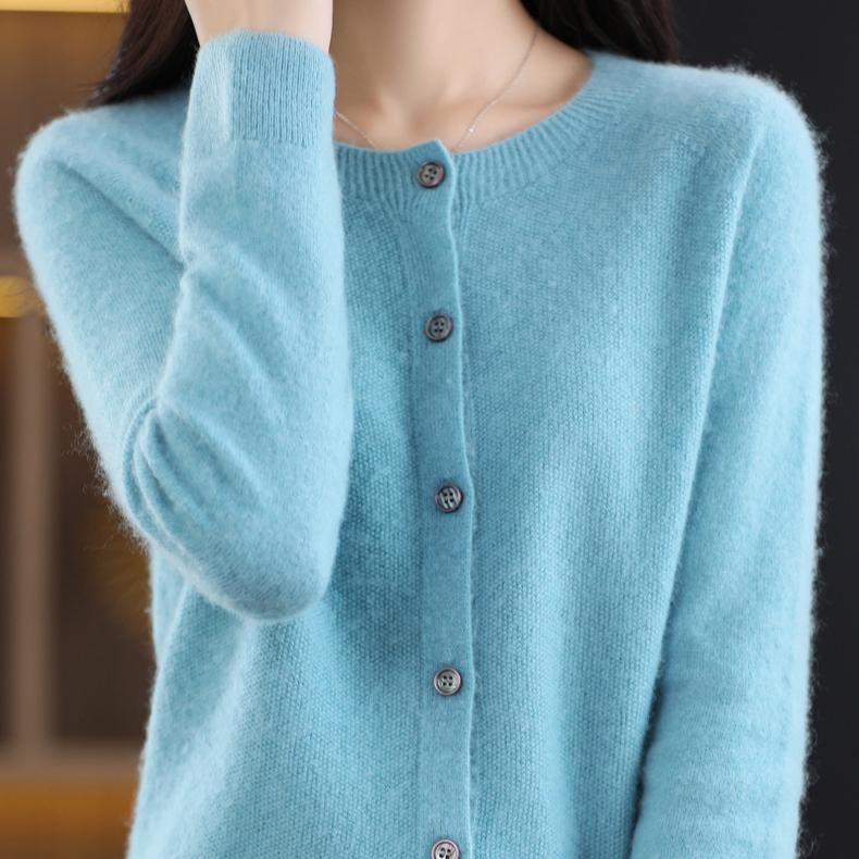 Knitted Cardigan Women's Spring and Autumn Simple Loose Sweater Coat Round-neck Long-sleeved Casual Sweater Cardigan