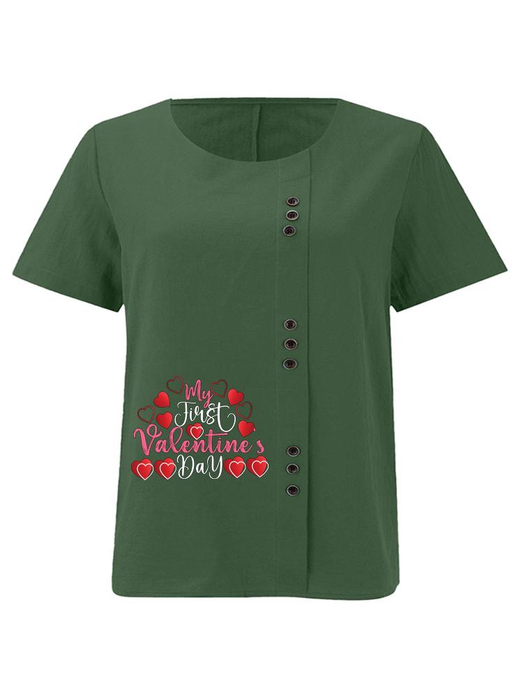 Women's Fashion Rose Red Love Letter Print Shot Sleeve T-shirt Loose Cotton Shirt Casual Loose Summer Blouse Tops Plus Size