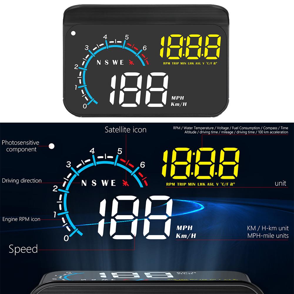 M12 GPS+OBD Проекционный дисплей для автомобиля HUD Бортовой компьютер Автопроектор Электроника Лобовое стекло Дисплей Obd2 со скоростью Обороты Компас
