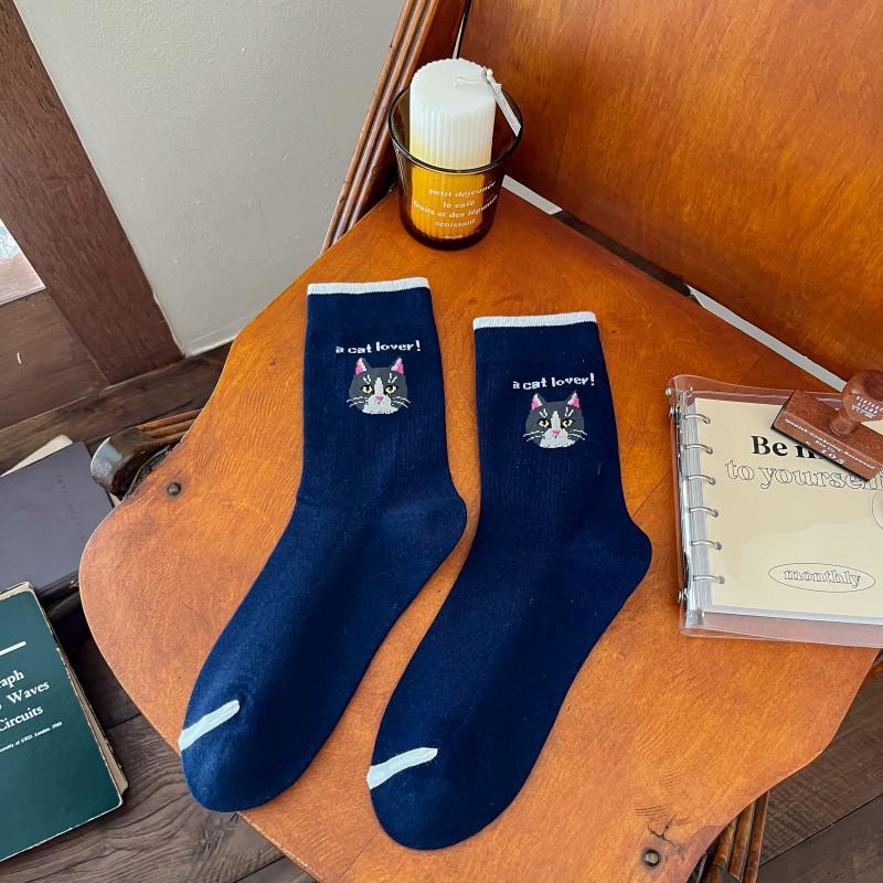 Autumn And Winter Socks For Children Cute Cartoon Cat Avatar Socks Japanese Student Casual Cotton Socks Personality Mid-Leg Trendy Socks