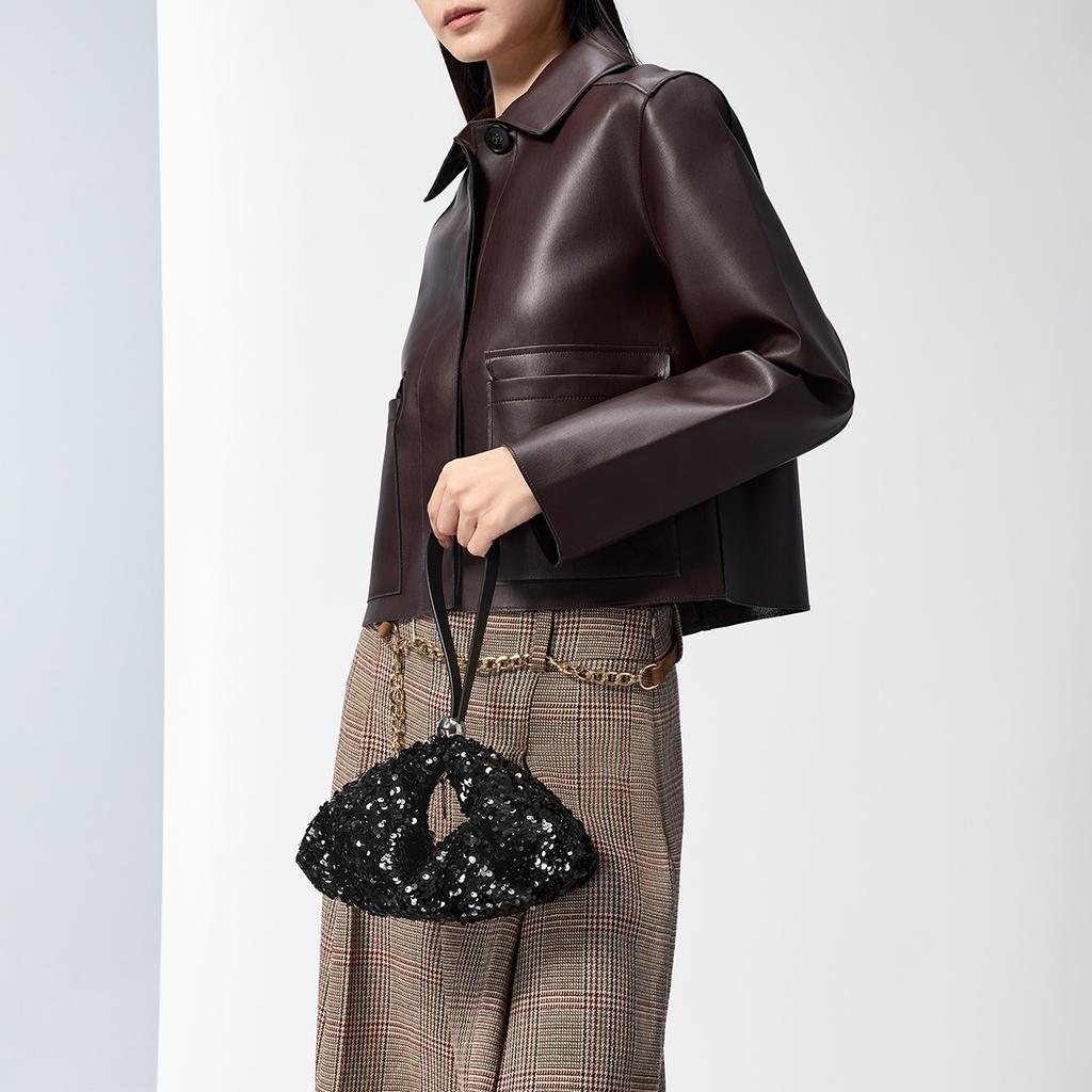 Charles & Keith Модная блестящая сумка под мышку Вечерняя сумка на плечо из ПУ кожи Маленькие женские сумки Серебристый Черный CK2-20681157-A