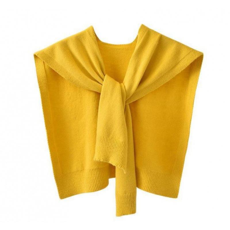 Core Yarn Knitted Shawl Female Spring and Autumn with Shoulder Color with Shoulder Thin Cardigan Summer Knot False Collar Scarf