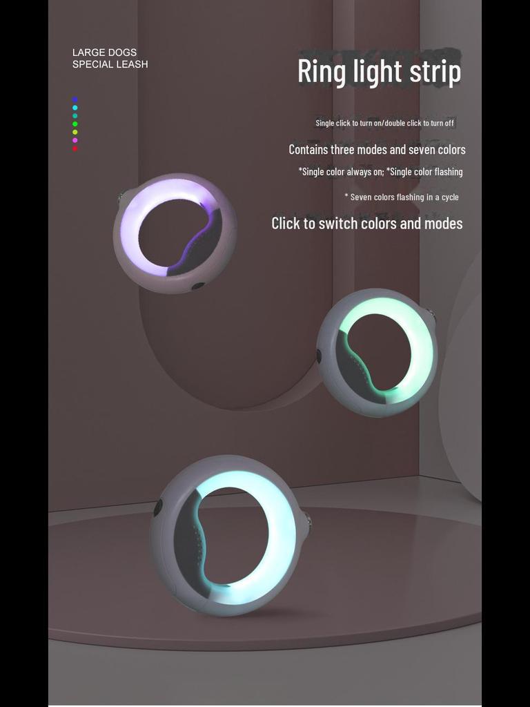 Светодиодный выдвижной цветной светящийся поводок для собак средних и крупных пород