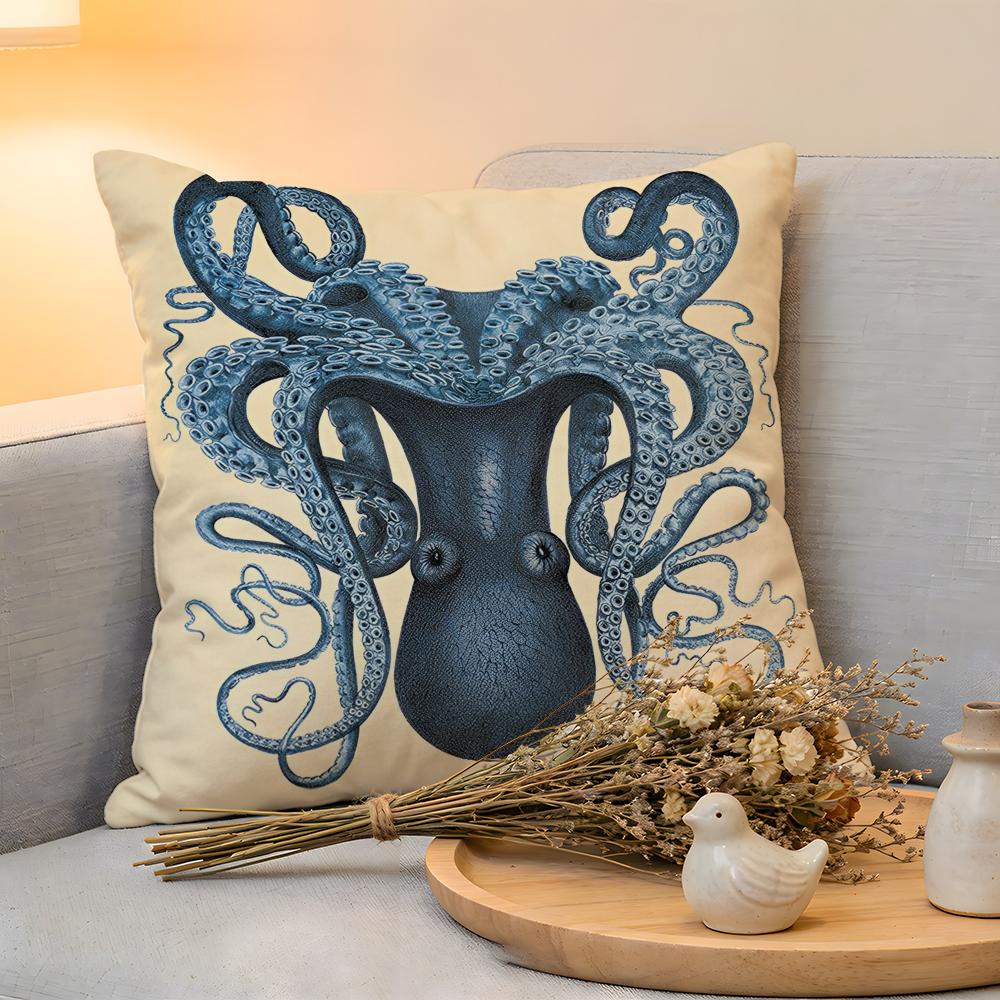 Cushion Cover Linen SkinFriendly Soft Decorative Case For Sofa Home Decor Blue Sea Creature Coral Shrimp Pillow cover