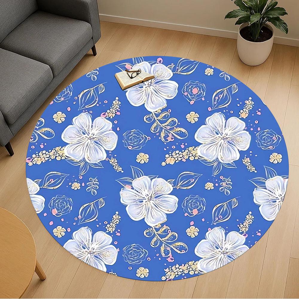 1pc Floral Pattern Round Chair mat Area Rug - Non-Slip, Floor Mat for Office, Bedroom, home decor Christmas Gift p0811199