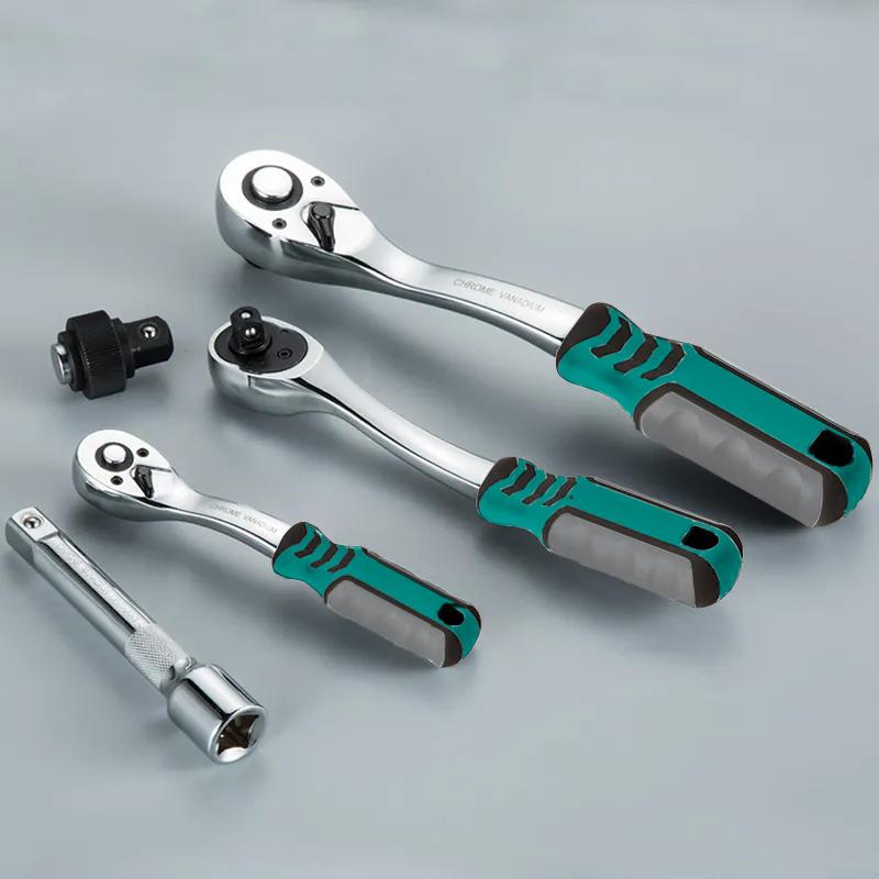 72 Teeth Drive Swivel Ratchet Wrench 1/4" 3/8" 1/2" Steel High Torque Ratchet Wrench Socket Quick Release Wide Used Hand Tools