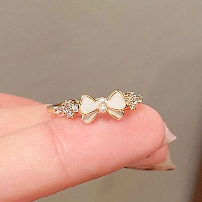 925 Sterling Silve Bowknot Pearl Ring for Women Drip Glaze Zircon Ins Versatile Sweet Jewelry Ins Gift Dropshipping