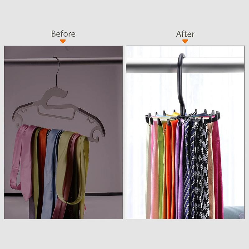 360 Degree Rotating Belt Rack Neck Tie Hanger Storage Hanger Tie Belt Neck Holder Space Saving 20 Hooks Clothes Hanger