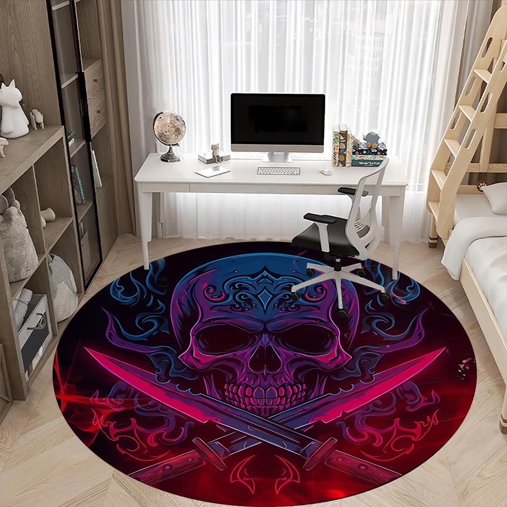 1pc Skull Swords Office Round Area Rug, Under Office Chairs Bedroom Living Room Home Decor, Room Deco, Available in Various Sizes
