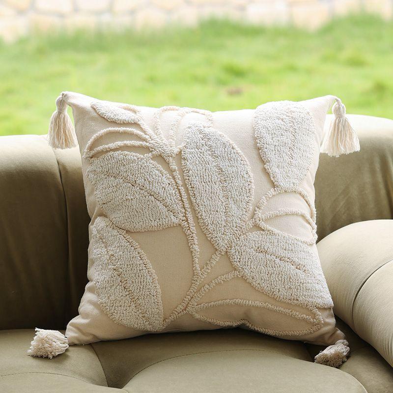 Nordic Ins Style Leaf Pillow Cover French Cream Sofa Pillowcase Pillow Pad 3D Embroidery Bed Pillow Cover 45×45cm