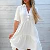 Женские платья свободного покроя с лацканами, однотонные, повседневные, с коротким рукавом, из хлопка и льна