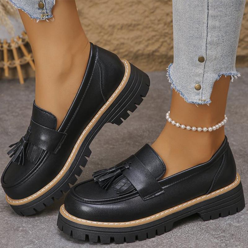 Fashion Women Shoes Casual Tassel Solid Loafers Shoes for Women Spring Autumn 2025 Round Toe Sneakers Women's Loafers Square Heel Shoes