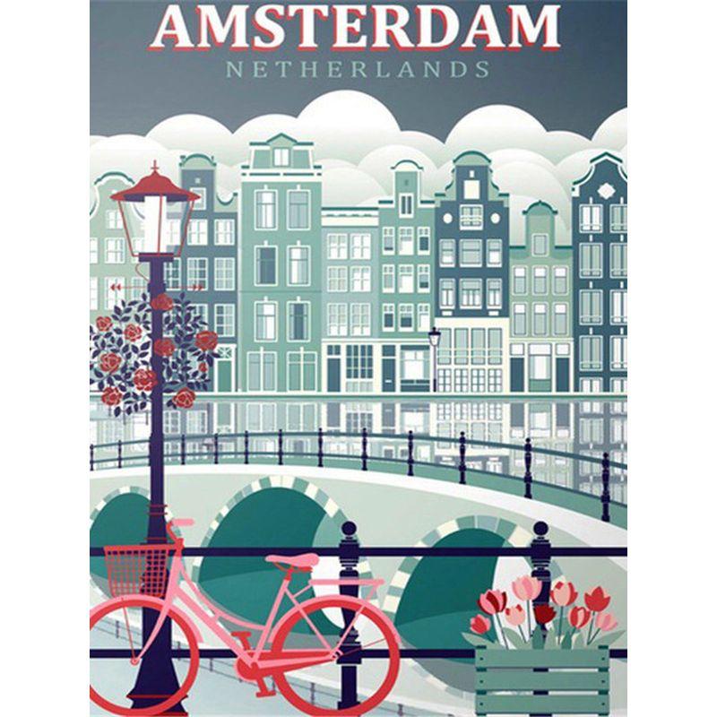5D DIY Diamond Painting Hot Tourism World Travel City Minimalist Travel Posters Vintage Travel Amsterdam Lisbon Wall Art Decor