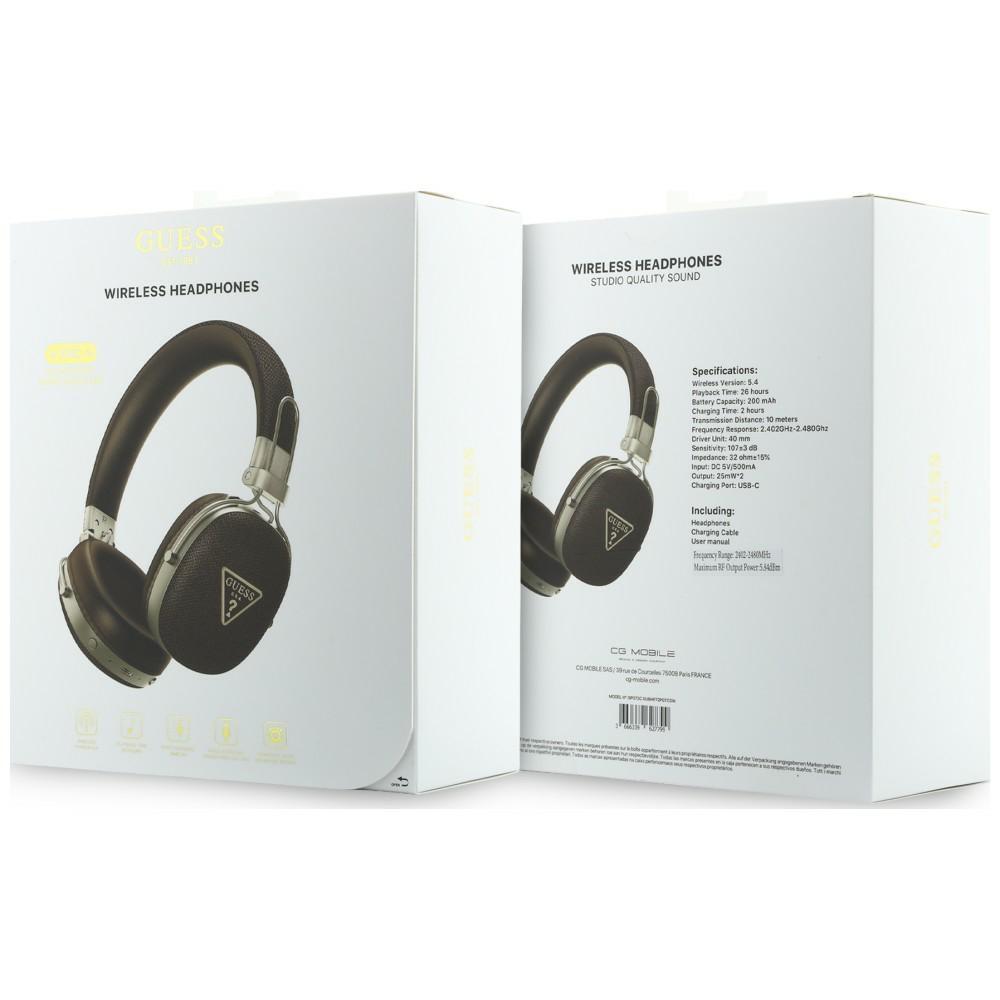 Guess Bluetooth ENC Over-Ear Headphones Metal Grained Triangle Logo Brown
