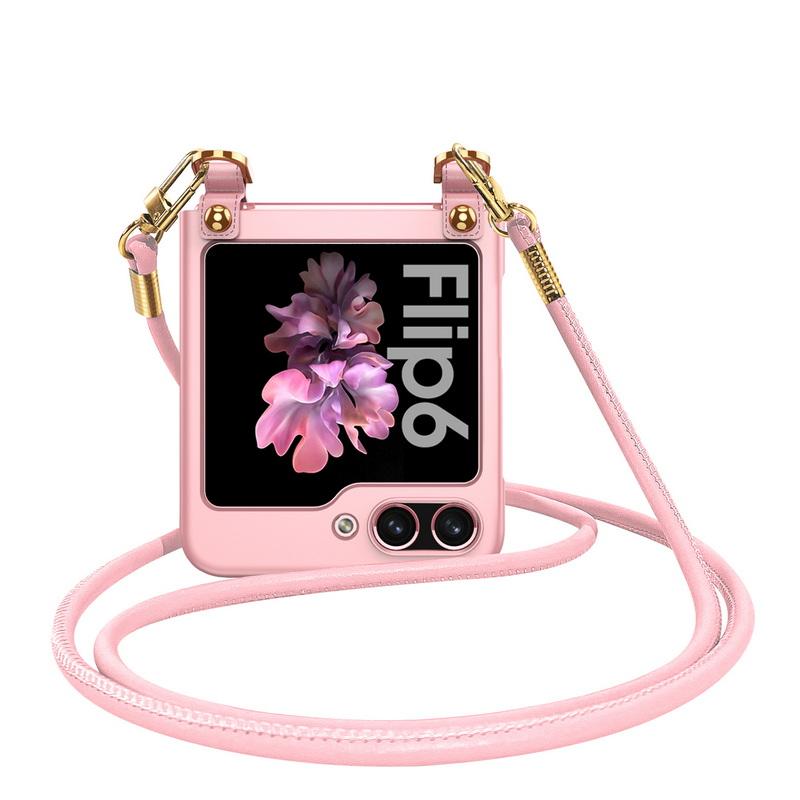 Милый однотонный тонкий складной чехол для Samsung Galaxy Z Flip6 Crossbody Lanyard противоударный закаленный жесткий чехол для телефона из ПК