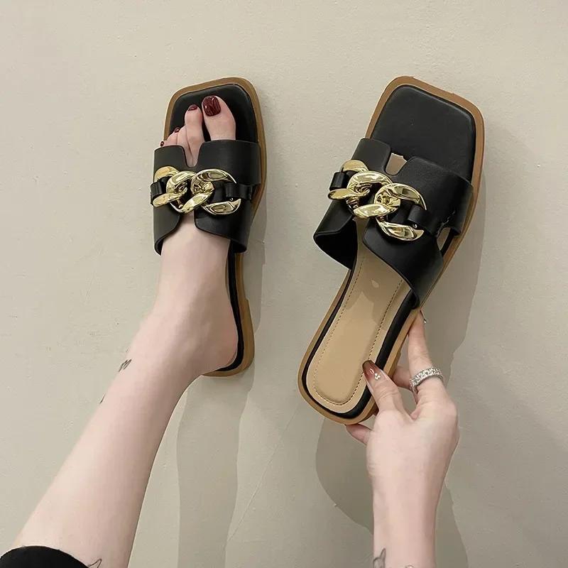 Летние тапочки Женские плоские уличные трендовые пляжные сандалии Женские шлепанцы 2025 сандалии женские