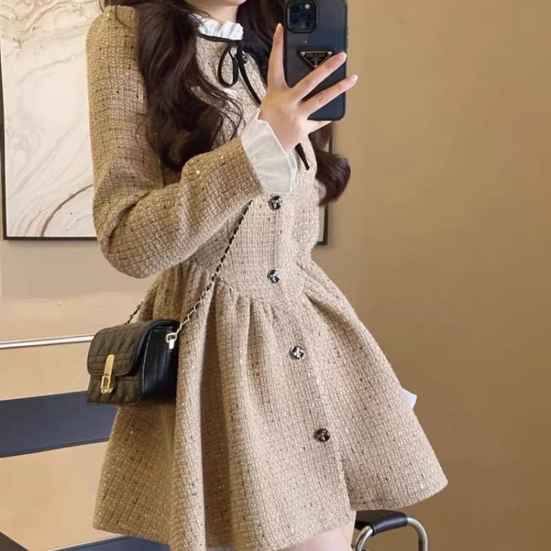 Women's Dresses 2023 New French Fashion Waist Design High-end Dress A-line Skirt Autumn and Winter Dress Chic and Elegant Ladies